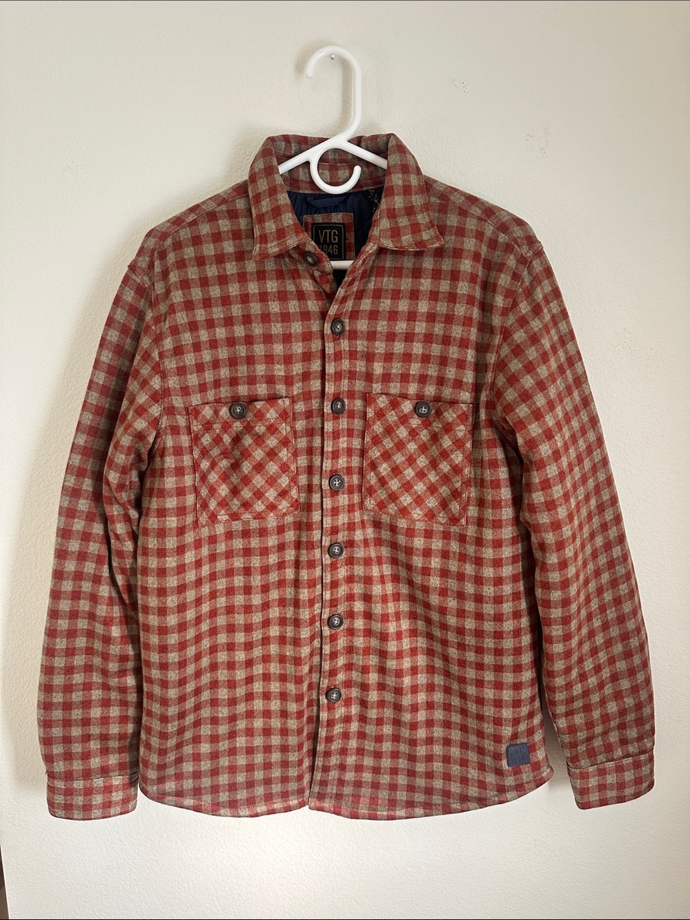 VTG 1946 Men’s Medium Plaid Quilted Shirt Jacket Red Tan NWT Shacket